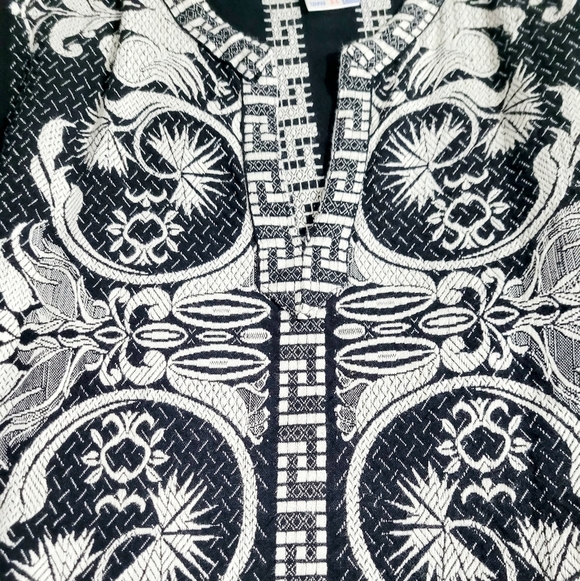 Giras Black White Embroidered Tunic Top Greek Style 50/50 Cotton Viscose Size L - Picture 5 of 10